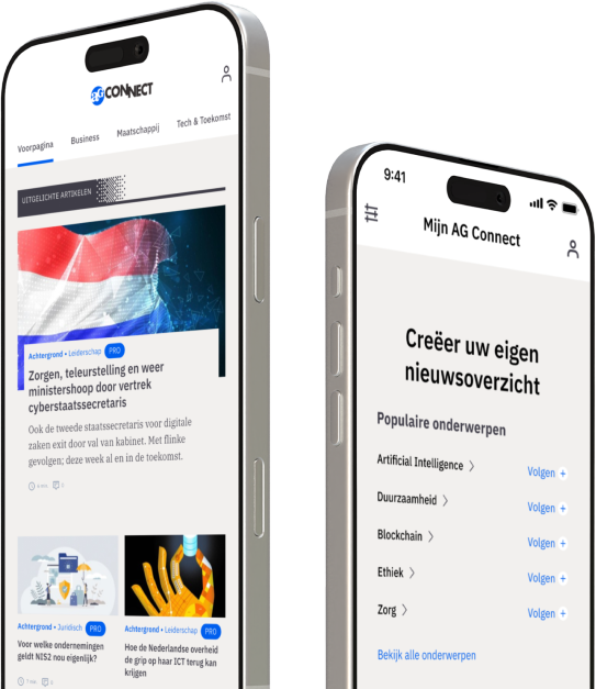 Voorbeeldafbeelding van de AG Connect app op Apple en Android devices